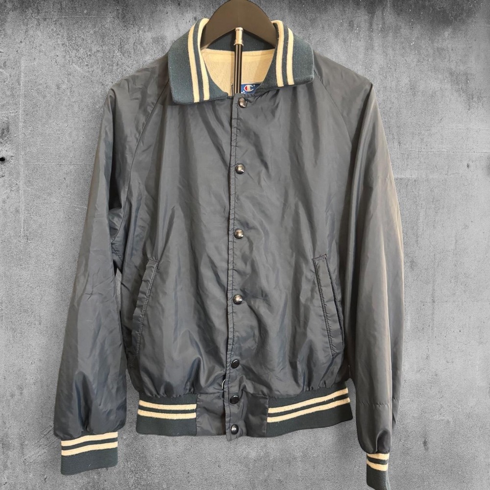 Vintage Champion Navy blue Coach jacket with white stripes sz Small Made in USA